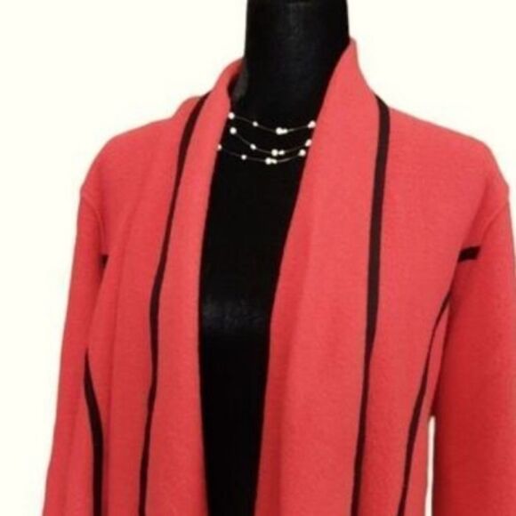 Vintage Chico'S Jacket 100% Wool Blazer Open Cardigan Wide Lapels Red Black Sz 3 - Picture 6 of 13